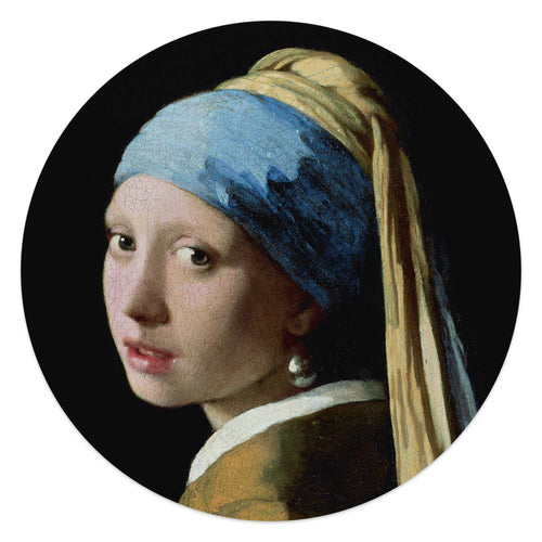 Reinders Jan Vermeer Girl with a Pearl glasschilderij -  blauw - woonkamer - Ø 50cm