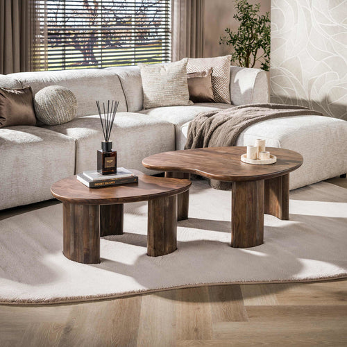 Giga Meubel Salontafel Central - Bruin Hout - Set Van 2 - 99x76x42cm