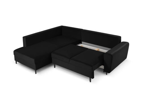 Cosmopolitan Design Uitklapbare hoekbank links met opbergdoos Kyoto 5-zits, flueel, zwart - 194x243x88cm