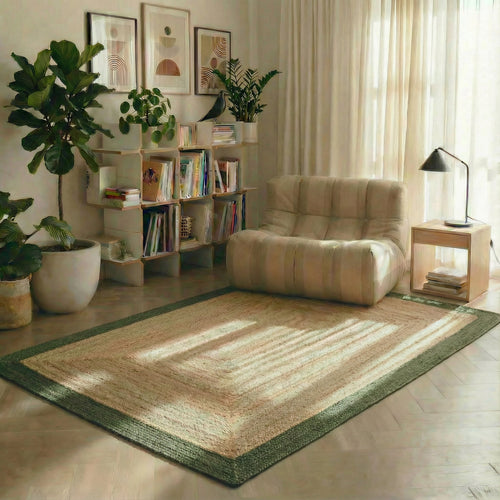 Mrcarpet jute vloerkleed - naturel/groen - 140 x 200 cm