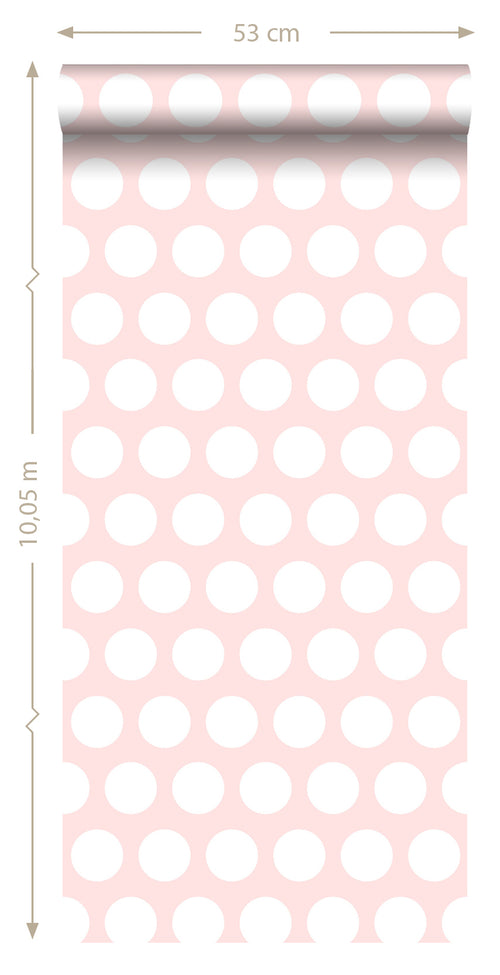 ESTAhome behang stippen wit en licht roze - 53 cm x 10.05 m - 128859