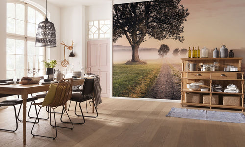 Sanders & Sanders fotobehang bomen groen, grijs en zacht roze - 400 x 250 cm - 612528