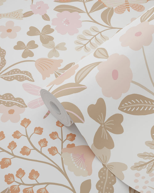 ESTAhome behang bloemen en vogels terracotta, taupe en roze - 53 cm x 10.05 m - 131391