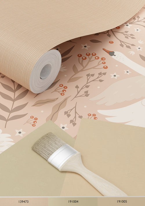 ESTAhome behang zwanen terracotta roze - 53 cm x 10.05 m - 130957