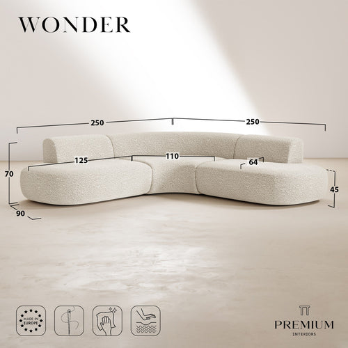 Premium Interiors - Hoekbank WONDER - gewaafd fluweel beige 90cm