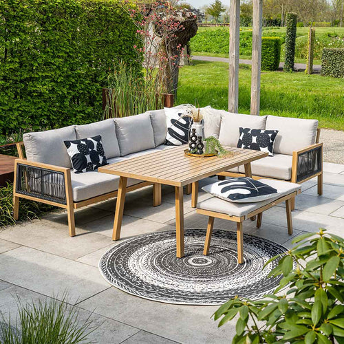 Decala lounge-diningset -5-delig-aluminium-light teak look-desert sand - vtwonen shop