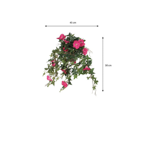 Mica Decorations Petunia Kunst Hangplant in Bloempot Stan - L25 x B45 x H50 cm - Donkerroze