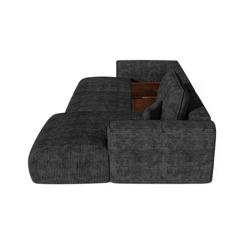 Premium Interiors - Rechthoekige hoekbank met slaapfunctie en opbergruimte COMO - corduroy zwart 297cm