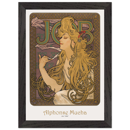 Artfulprints Poster met Lijst Alphonse Mucha - Job   - A4 21x29.7 cm - Bruin