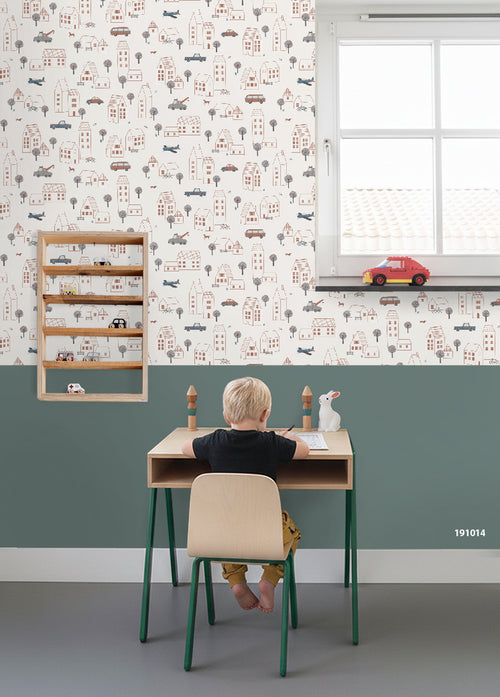ESTAhome behang voertuigen beige, blauw en rood - 50 x 900 cm - 131825