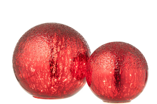 J-Line decoratie Bal Gekraakt - glas - kerstrood - large - LED - vtwonen shop