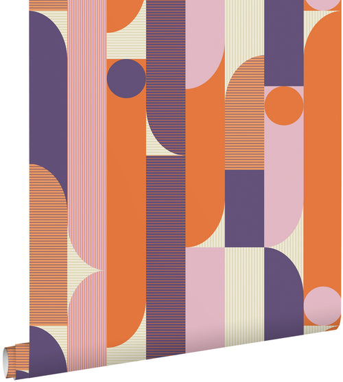 ESTAhome behang geometrische vormen paars, oranje en bruin - 50 x 900 cm - 131061 - vtwonen shop
