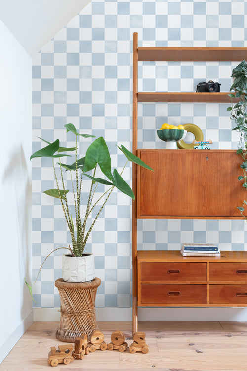 ESTAhome behang geblokt motief blauw - 53 cm x 10.05 m - 131286