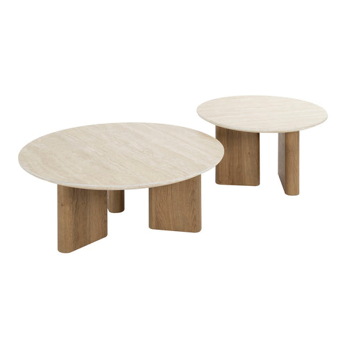 Giga Meubel Salontafel Romano - Travertin - Set van 2 - 76x76x30cm - vtwonen shop