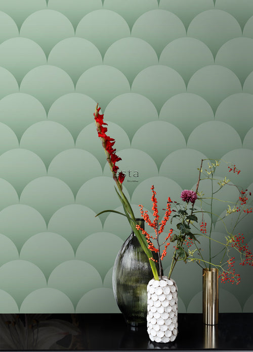 ESTAhome behang art deco motief vergrijsd groen - 50 x 900 cm - 139466