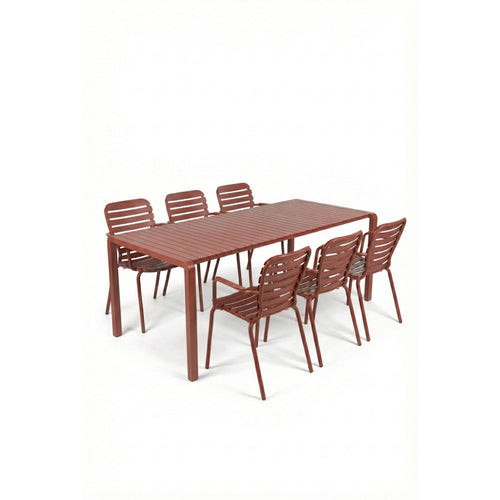 Zuiver Vondel Tuinset 6 personen - tuintafel + 6 stoelen met armleuning Rood