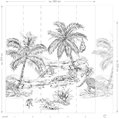 Origin Wallcoverings fotobehang safari pentekening zwart wit - 250 x 279 cm - 357223 - vtwonen shop