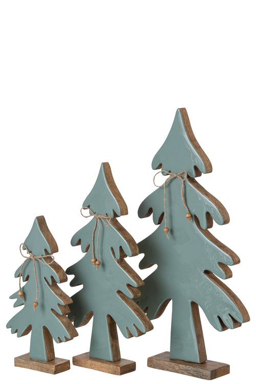 J-Line Dennenboom met strik - mangohout - naturel/turquoise - large
