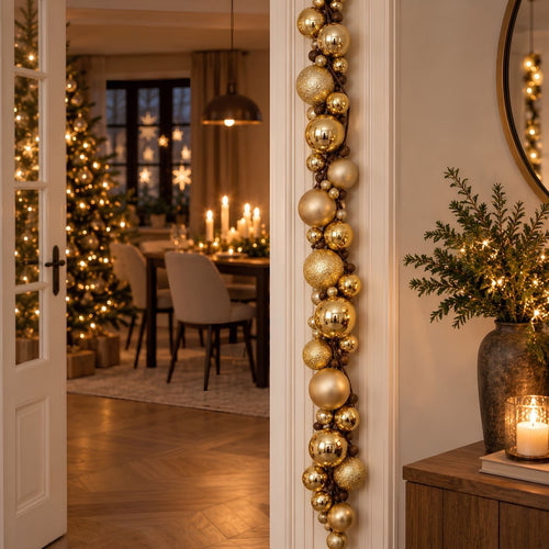 Mica Decorations Kerstslinger Goud 180 cm - Gouden Kerstslinger met Kerstballen - Kerstdecoratie voor Schouw, Trap of Kerstboom - Gemaakt van