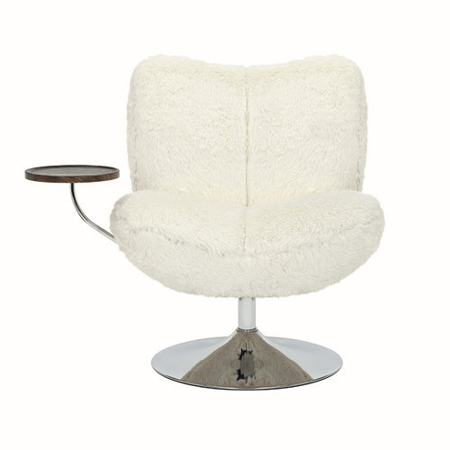 DÉJA Living Draaifauteuil Morten - Beige Fluffy/Chrome - Incl. Tafeltje - vtwonen shop