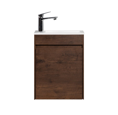 Badplaats Toiletmeubel Sinta 40 x 22 cm – Walnoot Bruin – Fonteinmeubel met Witte Wastafel