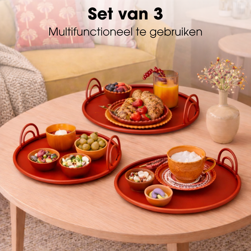 Mica Decorations Dienblad met Handgrepen - Set van 3 - Decoratie Woonkamer - Ook leuk als Kaarsenplateau, Onderzetter of Plantenonderzetter - IJzer -