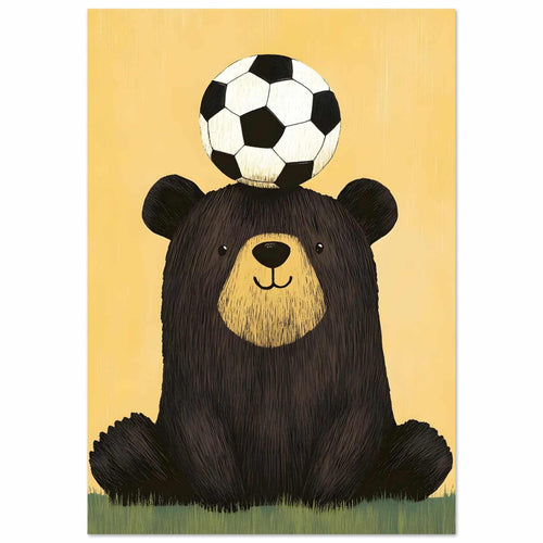 Artfulprints Poster Voetballende beer   - 30x40 cm - Geel