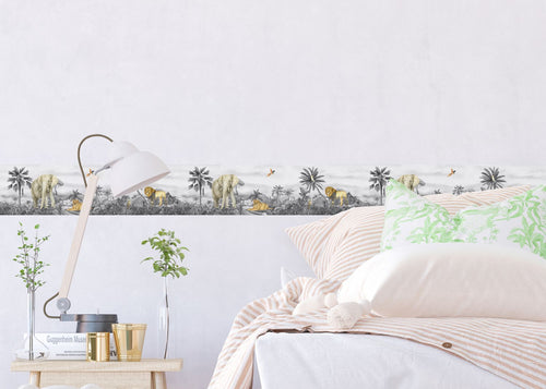 Sanders & Sanders zelfklevende behangrand jungle dieren grijs - 500 x 13.8 cm - 601320 - vtwonen shop