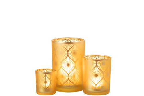 J-Line windlicht Ruit Bloemen - glas - geel - large