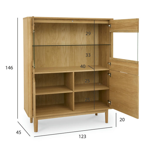 Furnhouse vitrinekast Nyborg - Natuurlijk eikenhout - MDF, Eikenfineer, Glas - 45x123x146