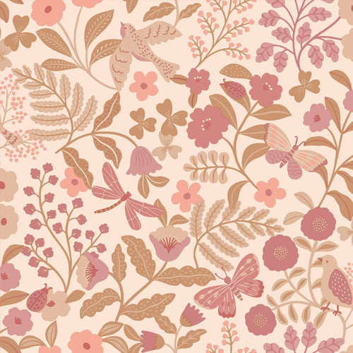 ESTAhome behang bloemen en vogels roze - 50 x 900 cm - 132230