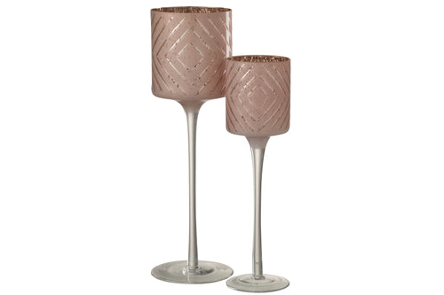 J-Line theelichthouder op voet Zigzag - glas - zalm - large - vtwonen shop