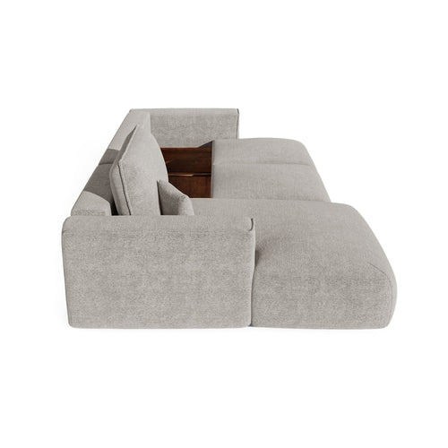 Premium Interiors - Linkshoekbank met slaapfunctie en opbergruimte COMO - bouclé-stof lichtgrijs 297cm
