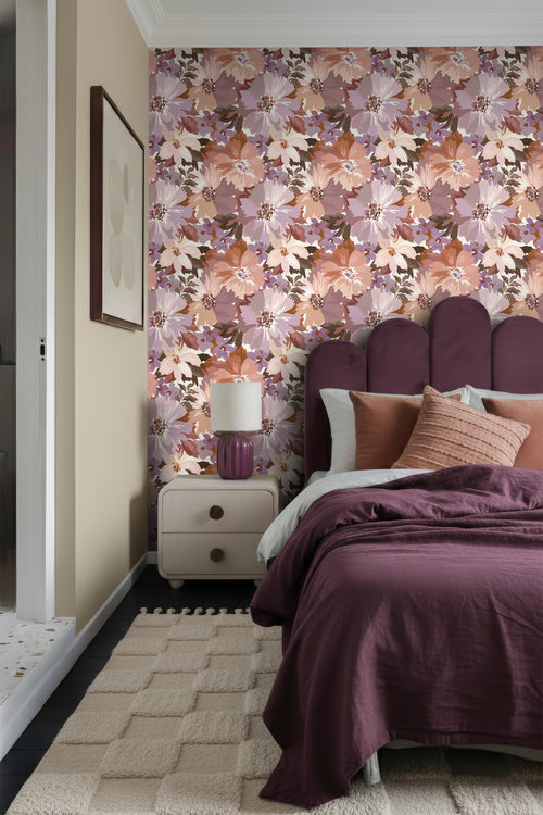 ESTAhome behang bloemen mauve paars en terracotta - 50 x 900 cm - 131266