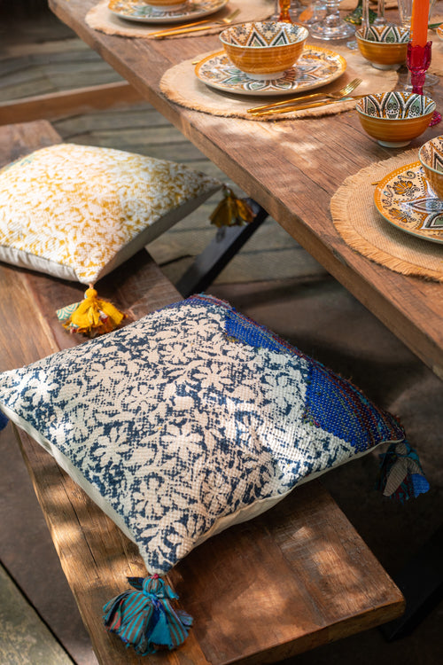 J-Line kussen Vierkant Bloemen - katoen - mix - 3 stuks