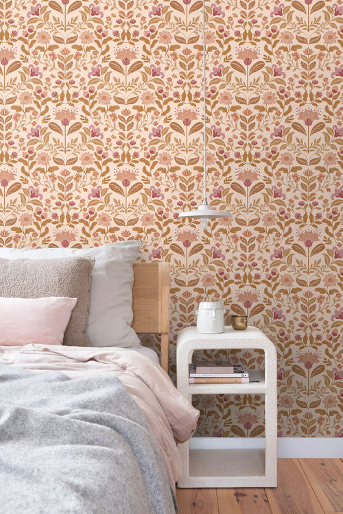 ESTAhome behang vintage bloemen paars en groen - 50 x 900 cm - 131898