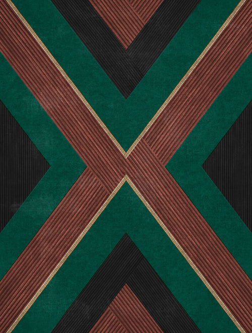 Sanders & Sanders behang geometrische vormen terracotta, groen en zwart - 53 cm x 10 m - 640550