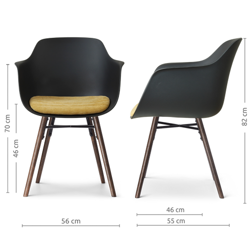 Nolon Nena-Liz eetkamerstoel zwart met warm oker zitkussen - walnoot houten onderstel