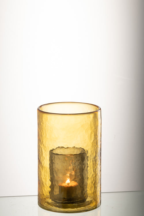 J-Line theelichthouder Dubbel - glas - geel - small