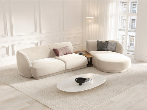 Micadoni Rechte modulaire bank Miley 3-zits, flueel, lichtbeige - 178x303x70cm