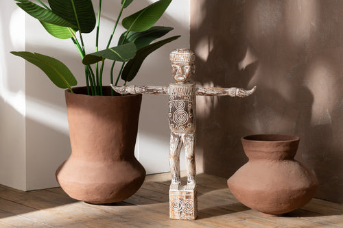 J-Line vaas Pot Archaic - papier maché - bruin - large - 55 cm hoog - vtwonen shop