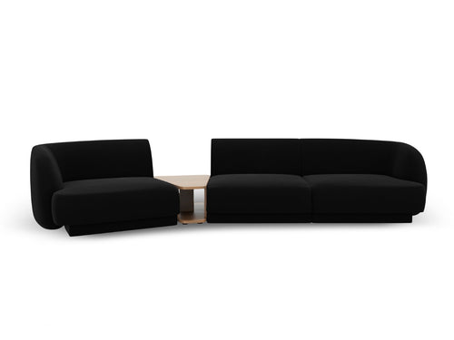 Micadoni linker modulaire bank Miley 3-zits, flueel, zwart - 126x303x70cm