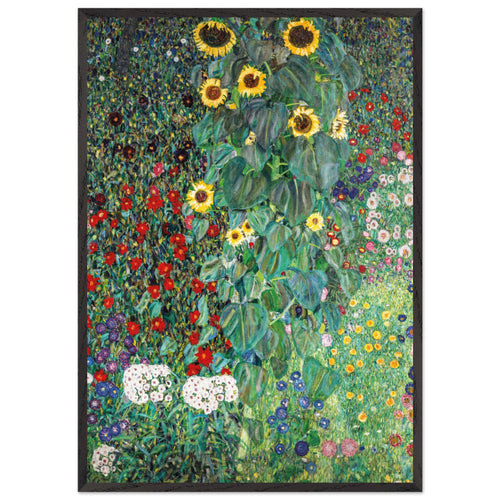 Artfulprints Poster met Lijst Gustav Klimt - Country garden with sunflowers   - 70x100 cm - Donkergroen