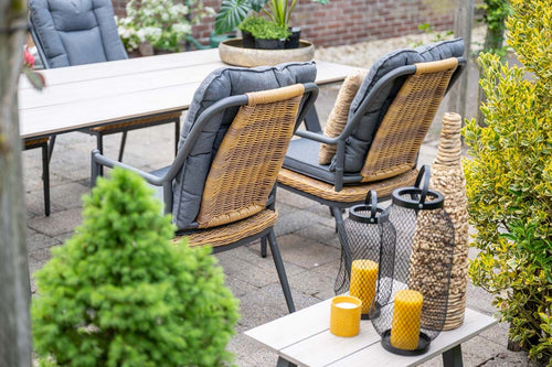 Nevada dining tafel - 205x100 cm - carbon black - light teak Vironwood - vtwonen shop