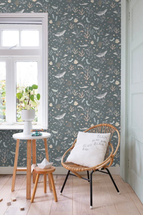 ESTAhome behang onderwaterwereld blauwgroen - 50 x 900 cm - 131258 - vtwonen shop