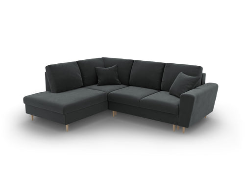 Cosmopolitan Design Uitklapbare hoekbank links met opbergdoos Kyoto 5-zits, flueel donkergrijs - 194x243x88cm