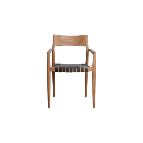 Raw materials eetkamerstoel Freya - zwart - teakhout & leer - 54x45x80 cm - vtwonen shop