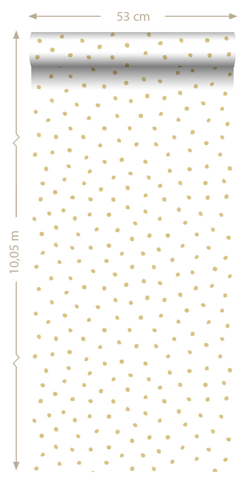 ESTAhome behang stippen glanzend goud en wit - 53 cm x 10.05 m - 138937