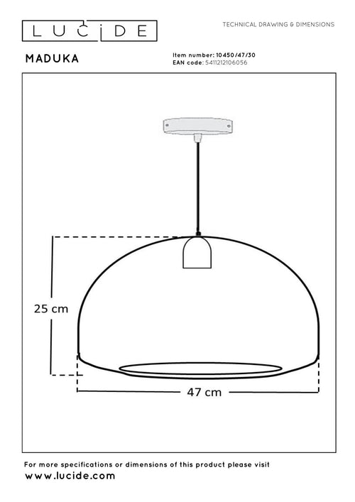 Lucide hanglamp MADUKA - 1xE27 - Zwart