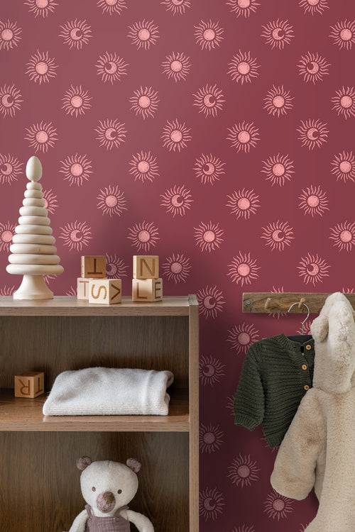 ESTAhome behang zonnetjes donker rood - 50 x 900 cm - 131777